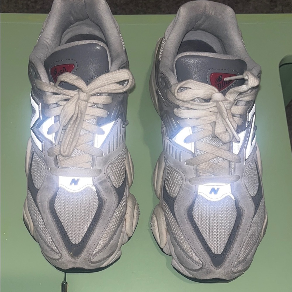 New Balance Silver and White Reflective Chunky Sneakers